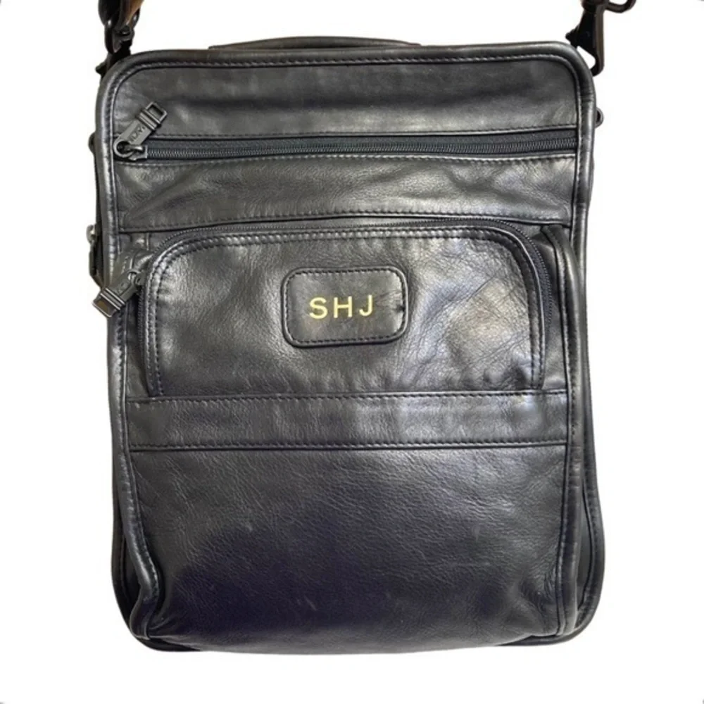 Tumi vintage black leather mens messenger bag